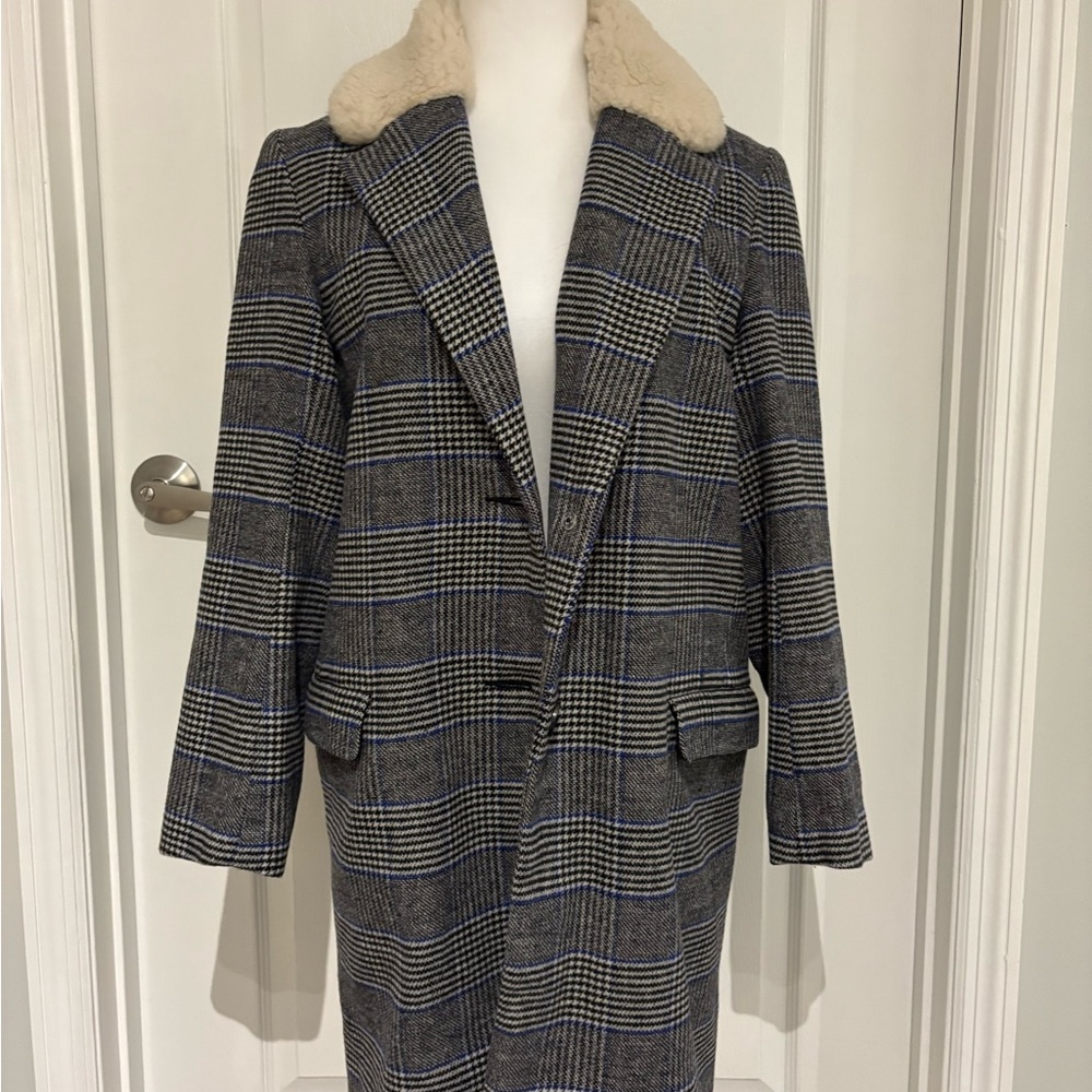 Levi's Women's Amaya Plaid Winter Coat with Cream Faux Fur Collar - SIZE XS